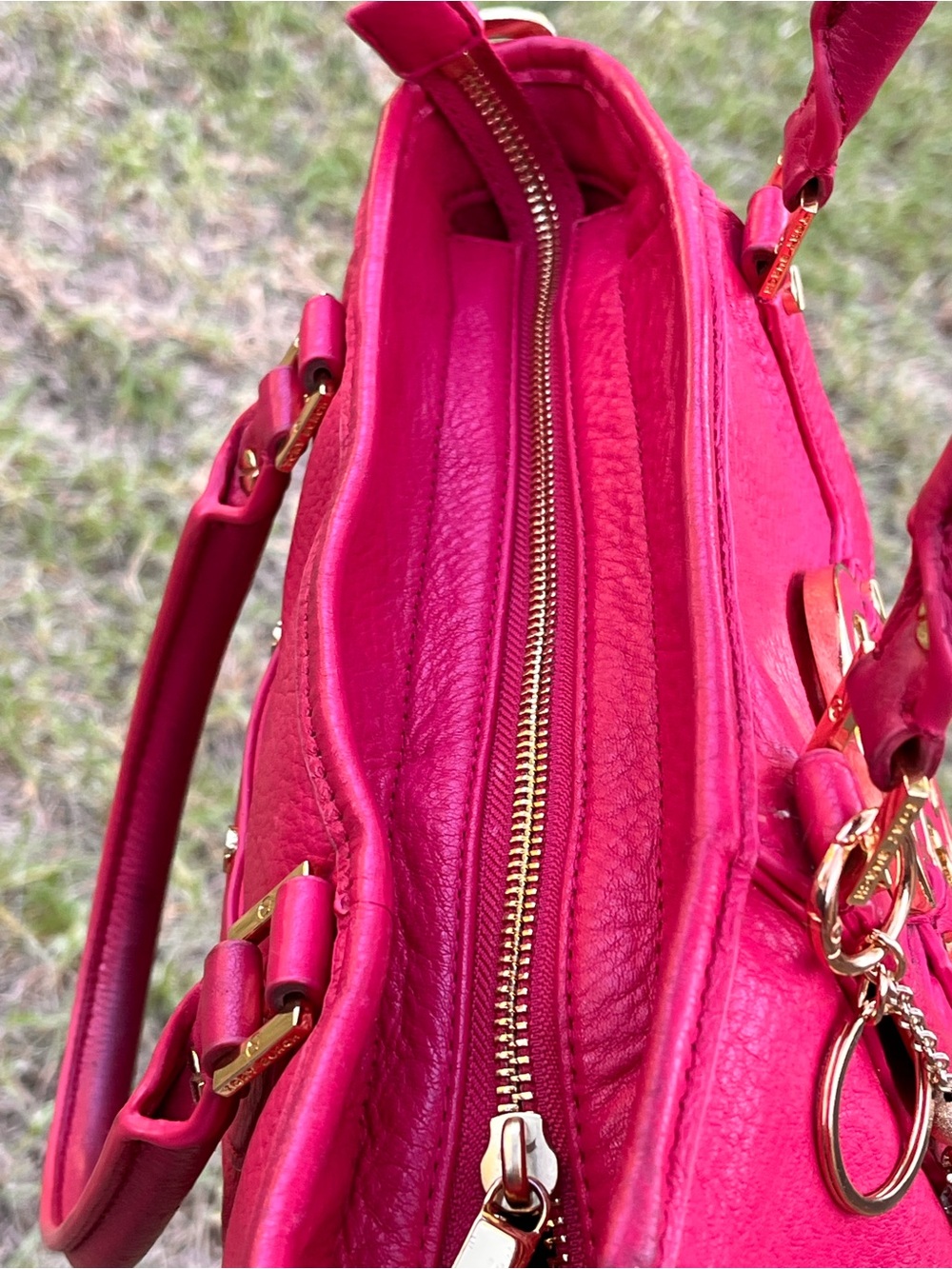 Tory Burch Small Amanda Satchel Bright Pink Leather Gold Hardware - Picture 10 of 10
